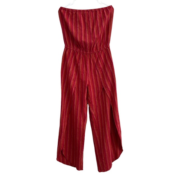 Drew Red Orange Stripe Emerson Jumpsuit Strapless Linen Blend Vacation Resort - Picture 2 of 10